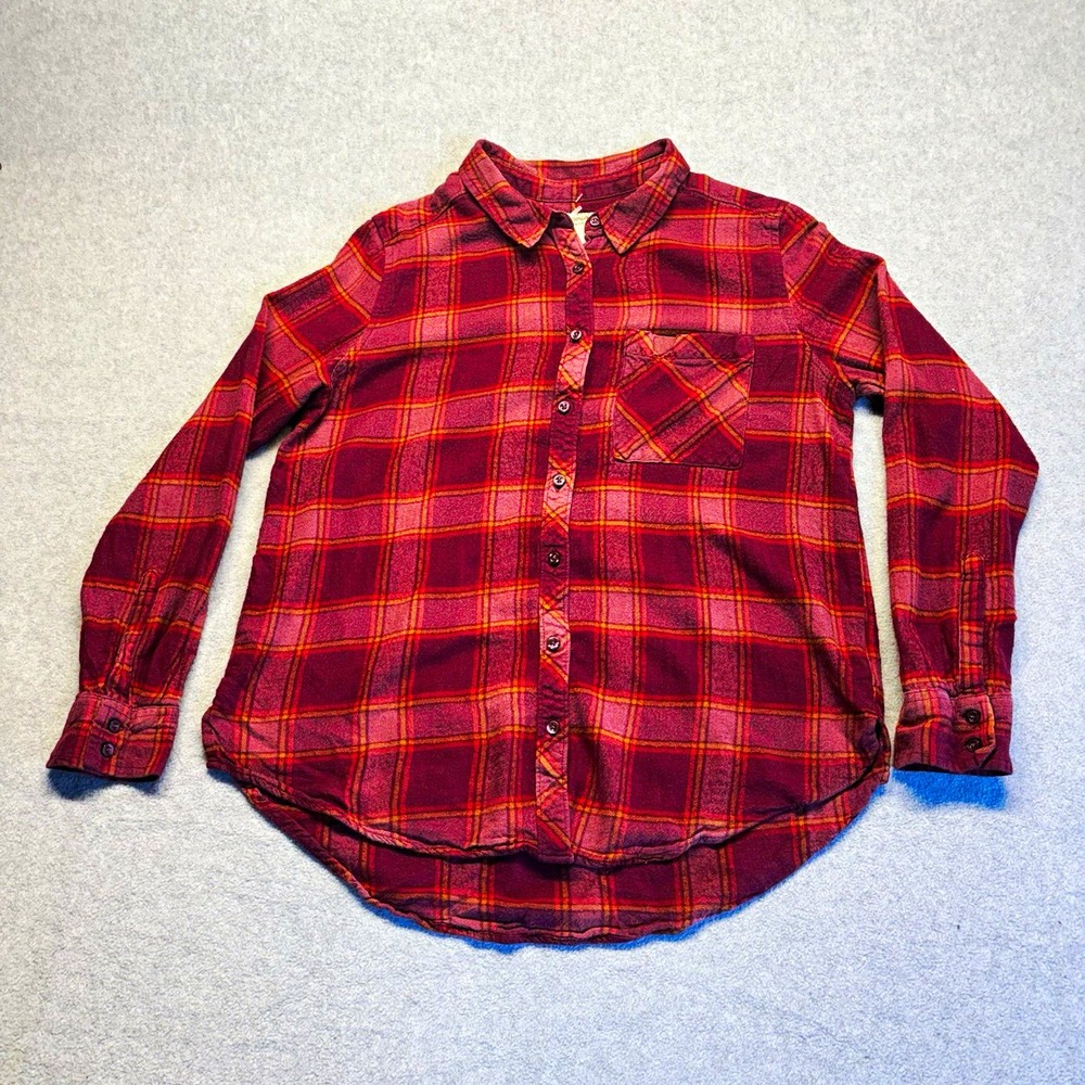 Arizona Jean Co. Mens Burgundy Plaid Flannel Long Sleeve Button Up Shirt L